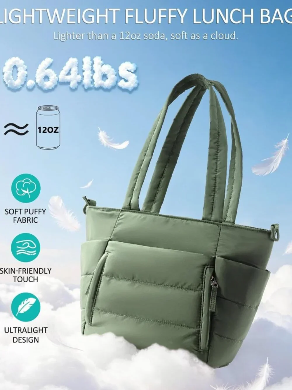 Stylish Insulated Lunch Tote Bag for Women - Puffy Cooler Lunch Box
